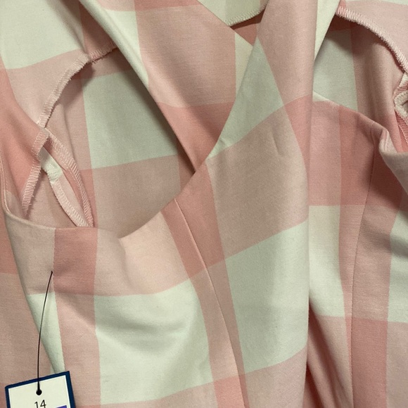 NWT Crown & Ivy Hello Spring Pink & White Plaid Cross Back Cotton Midi Dress - Picture 10 of 16